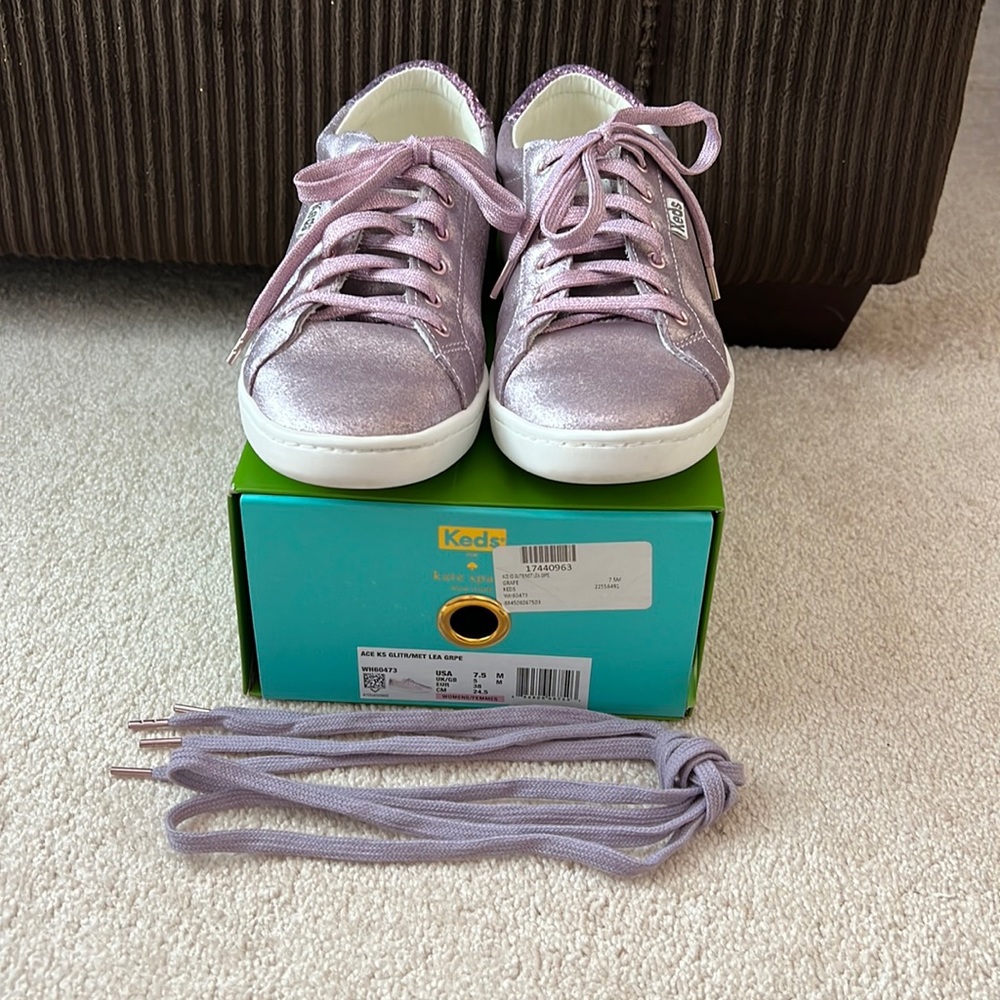 Keds for Kate Spade lace up sneakers grape leather with glitter